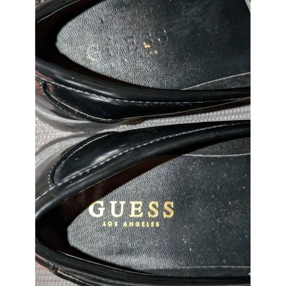 Guess Hillford Black Patent Chain Loafers Size 8M Gold Chain‎ Lug Sole Platforms
